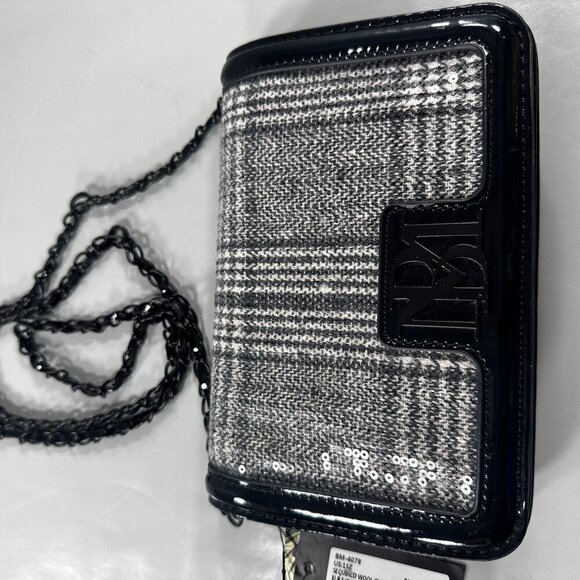 Badgley Mischka Sequins Wool Crossbody Vegan Leather Party Cocktail Purse Bag - Picture 4 of 15